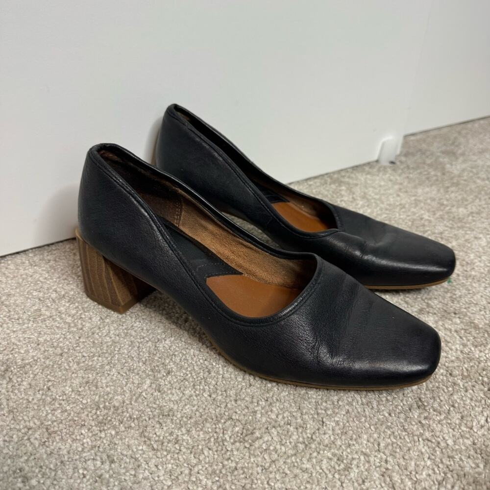 Franco Sarto Neveah Black Leather Square Toe Pumps Heels Size 6.5